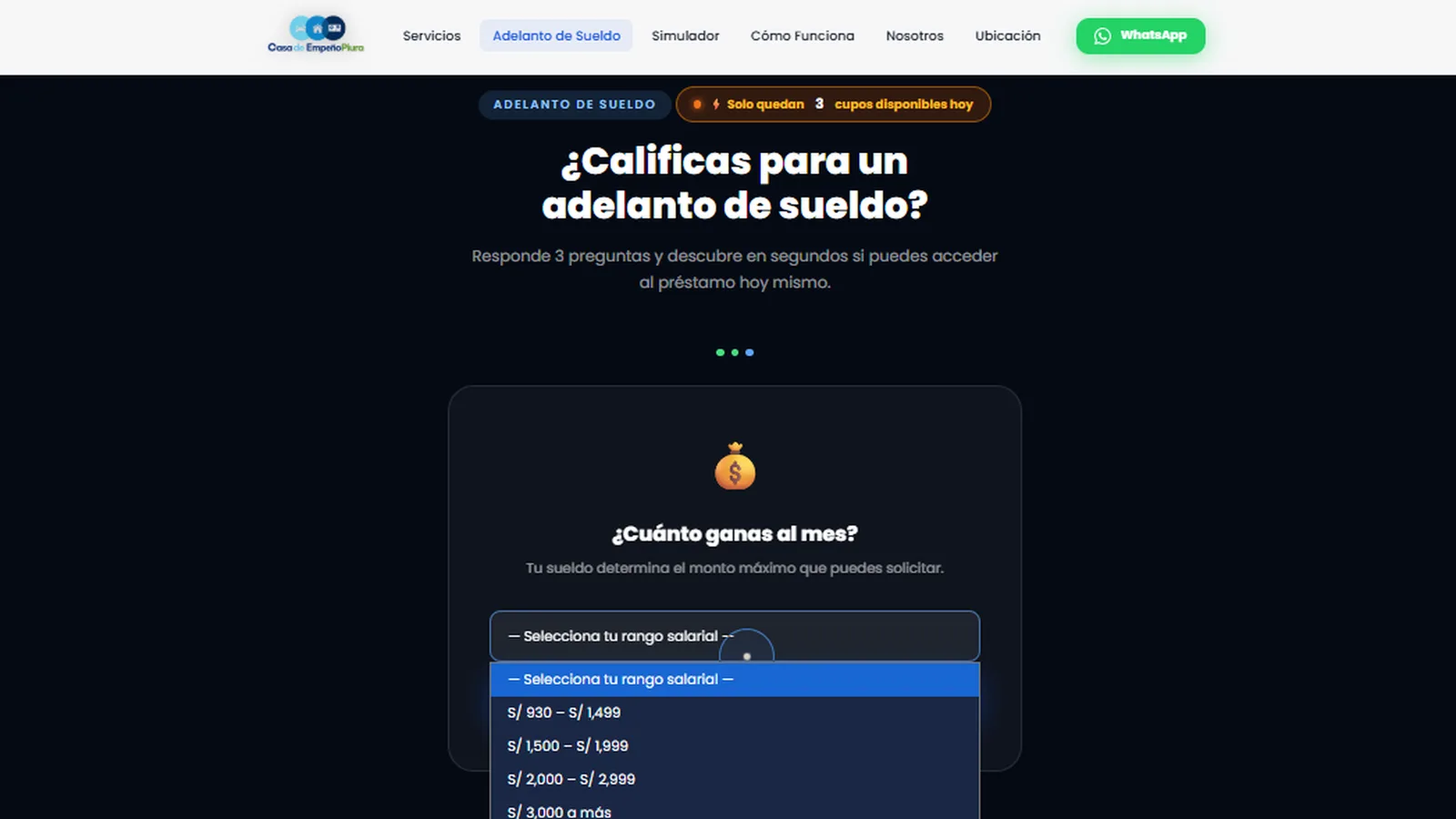 Formulario de calificación Casa de Empeño Piura
